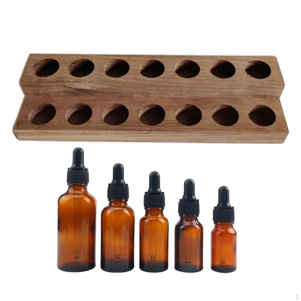 14 Holes Essential Oil Display Wooden Stand Rack Perfume Nail Polish Storage Tray Organizer