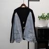 Fake Two-piece Splicing Denim Knitted Cardigan Autumn and Winter New Loose Design Sweater Jacket Women