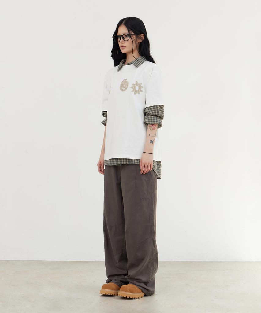 Tonilolenseu Applique Embroidery Short Sleeve T-Shirt Off-White
