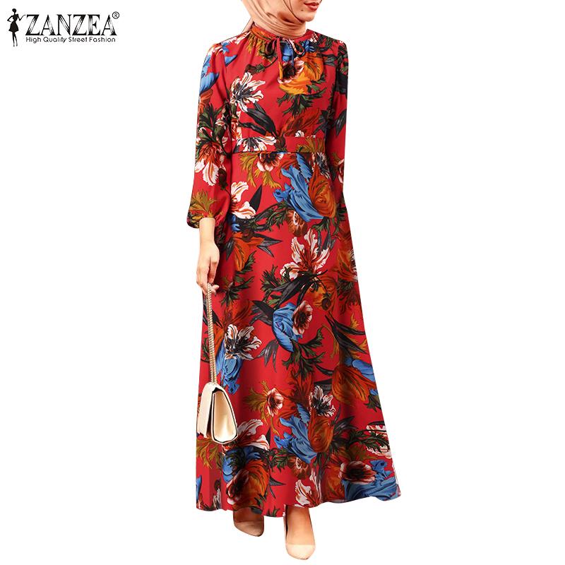 

ZANZEA Цветочный принт Повседневный O-образный вырез 3/4 рукава Женское длинное платье