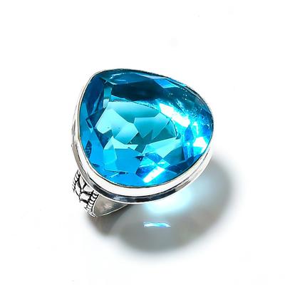 Swiss Blue Topaz Gemstone Handmade 925 Sterling Silver Jewelry Ring Size 8 N9g63