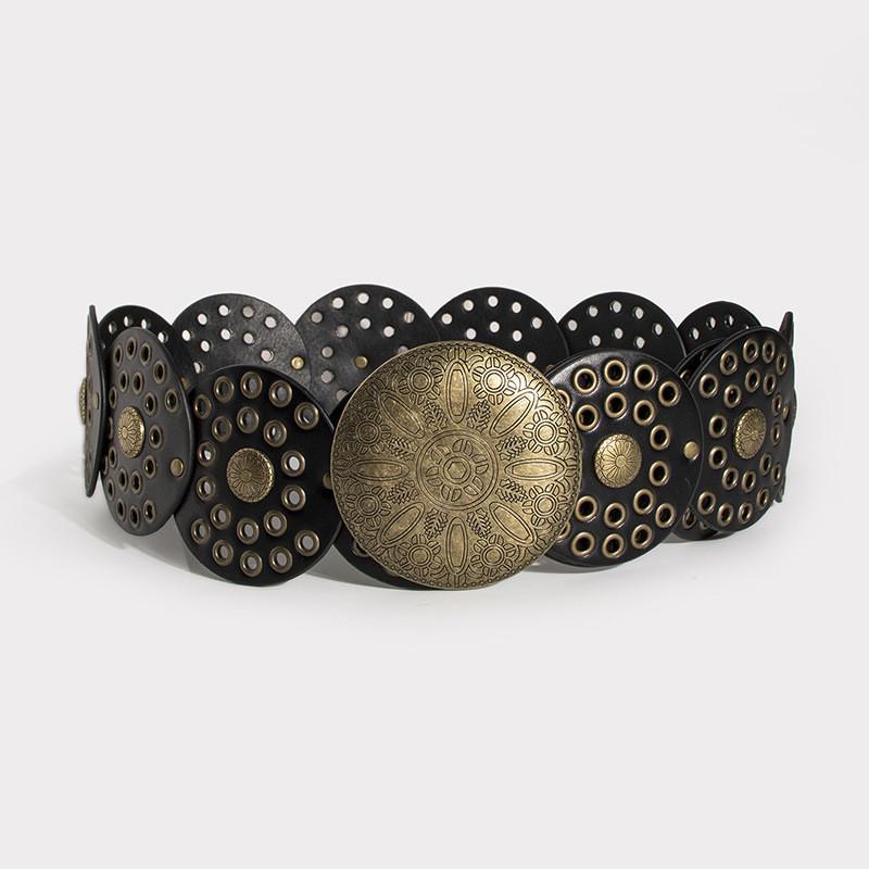 Breiter Vintage-Punk-Gürtel mit Nieten-Ösen-Beschlägen für modische Streetwear