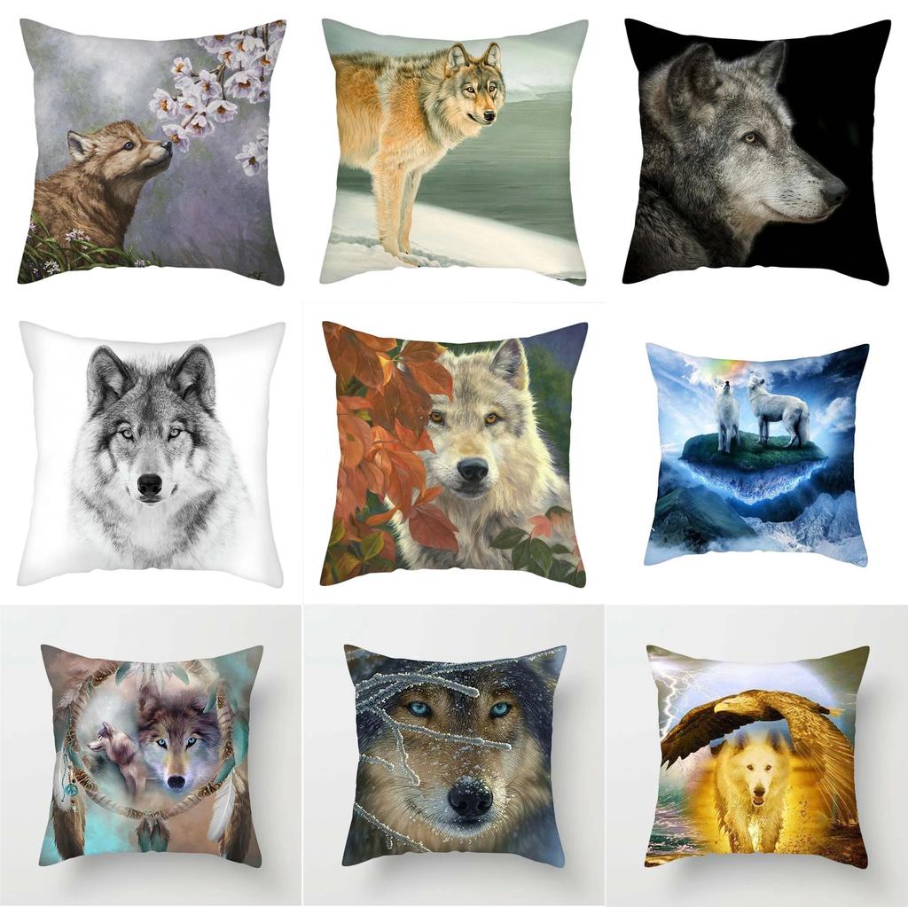 Animal Wolf King Print Pattern Sofa Cushion Cover Pillowcase Home Party Car Bedding