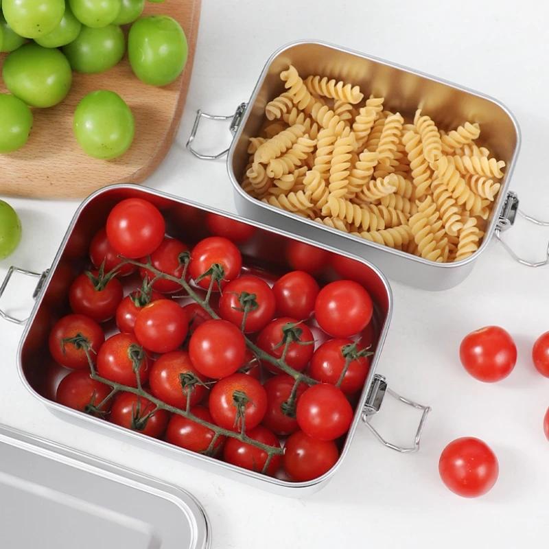 850/2400mL 304Stainless Steel Lunch Box with Buckle Sealed and Leak Proof Student Office Worker Bento Box Food Storage Container