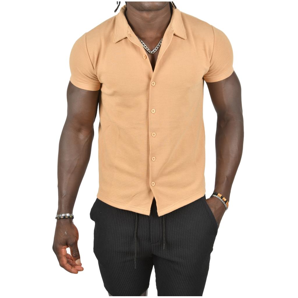 DeepSEA Slim Fit Lycra Horizontal Stripe Patterned Short Sleeve Shirt 2403241