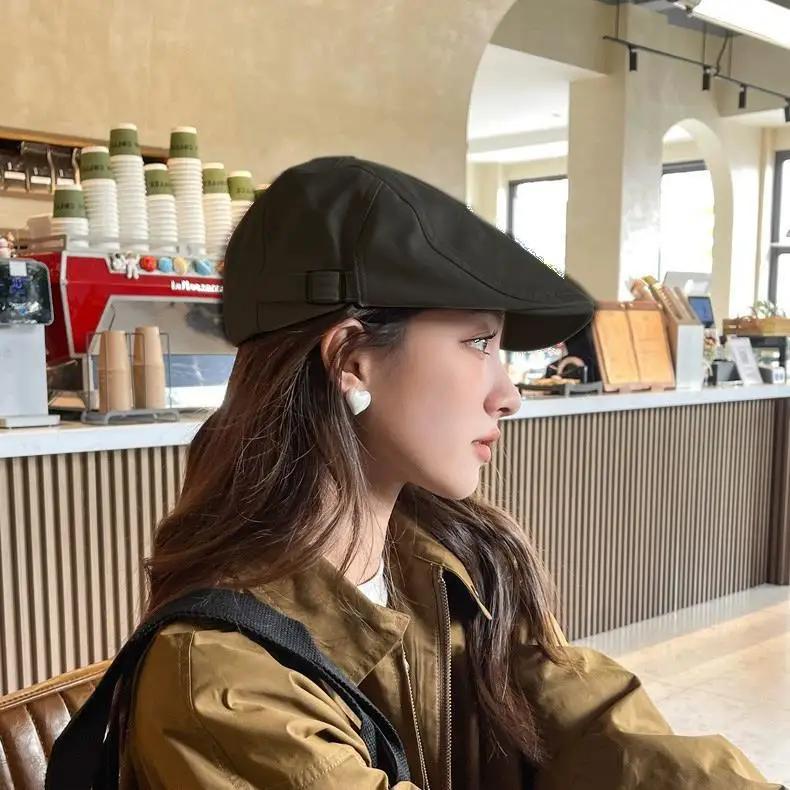 Vintage Berets for Women Solid Color Adjustable Cotton Artist Painter Cap Spring Summer Casual Lady Forward Hats