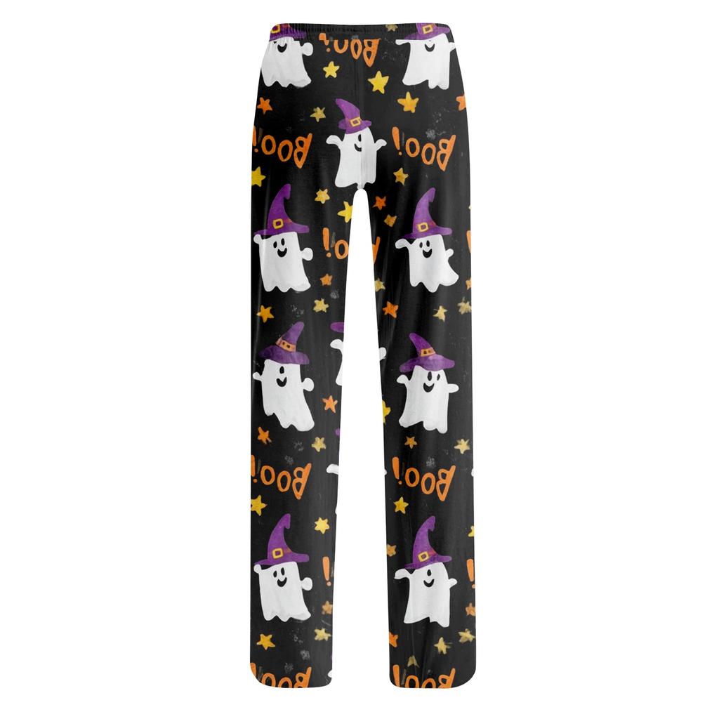 Women's Halloween Printed Drawstring Pajama Pants - Soft Casual Sleep Pants with Spooky Print - Comfortable Wear for Women