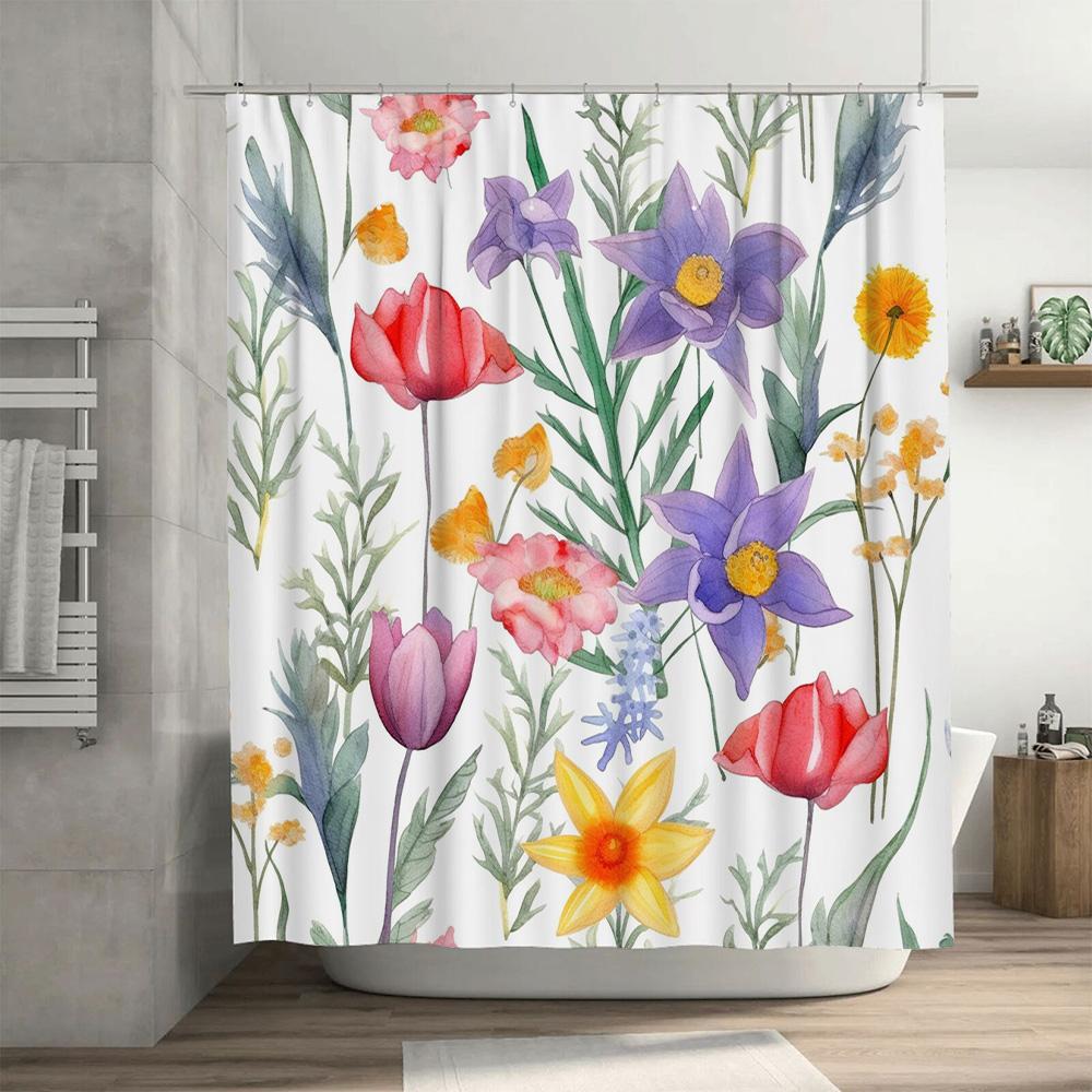 Watercolor Floral Shower Curtain Pink Purple Yellow Red Blue Decorative Bathrooms Waterproof Home Decoration Window Backdrop for