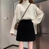 High-Waisted Slimming Wool A-Line Skirt for Women - Autumn/Winter Korean Style, Petite Black Short Skirt