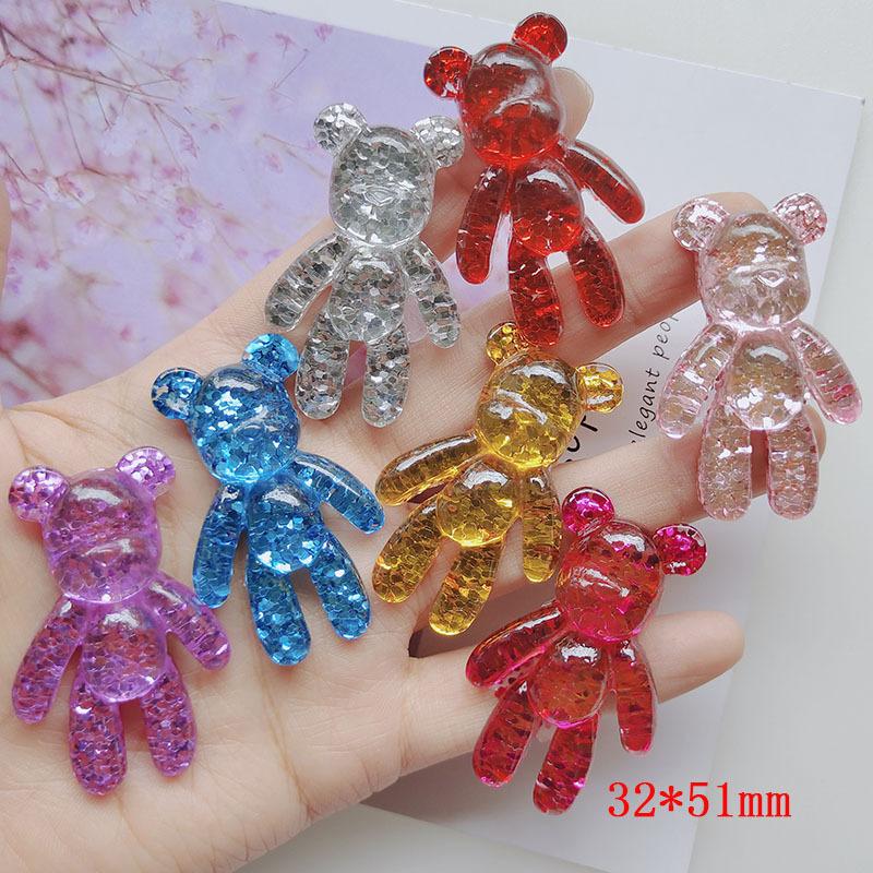 34*51mm Bear Cabochon Glitter Resin Charms DIY Fashion Cell Phone Case Decorative Accessories