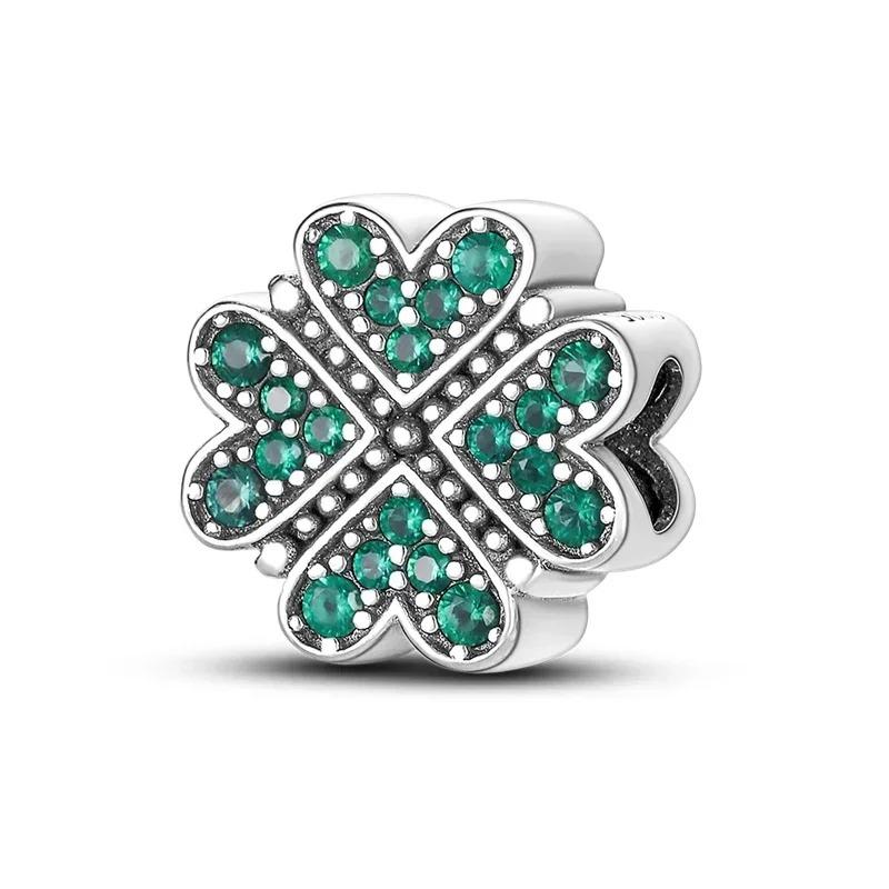925 Sterling Silver Green Four Leaf Clover Horseshoe Charm Earrings Pendant Necklace Bracelet Jewelry Set