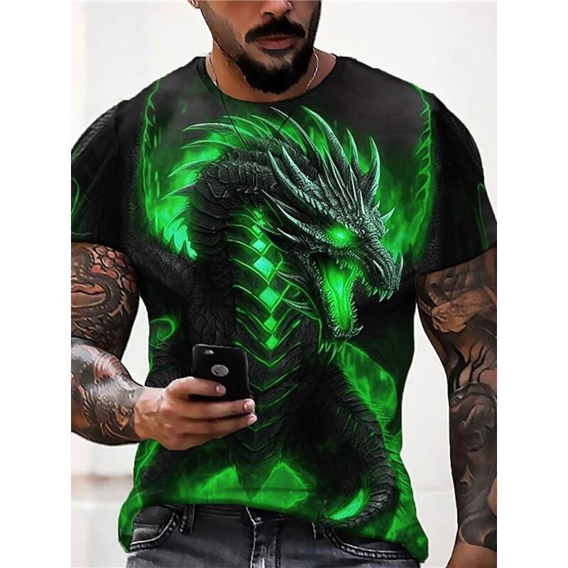 Summer Street Style Fashion Men's T-shirt Urban Everyday Casual Short-sleeved Top 3D Dragon Print Men's Outdoor T-shirt