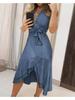 Abito con Scollo a V e Stampa Floreale Vestibilità Aderente Vita Alta Abito Asimmetrico Elegante Abiti Senza Maniche Casual Donna