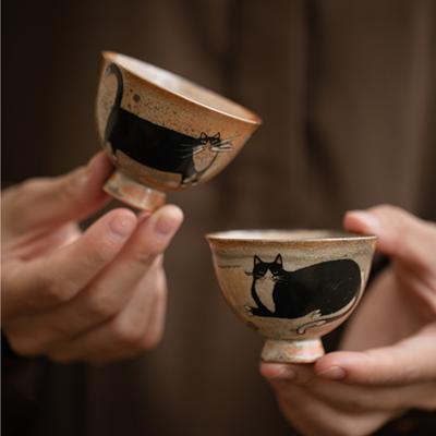 Japanese Tea Cup Retro Vintage Ceramic Chinese Kung Fu Teacup Host Single Cup Handmade Cute Cat Cartoon Cups Drinkware Teaware