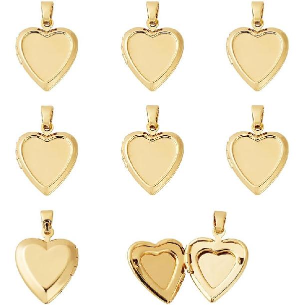 Beadthoven 10 szt. Prawdziwe Pozłacane 18K Serce Medalion Wisiorki Grawerowane Serce z Węzłem Wstążki Kwiaty Ramka na Zdjęcie Zawieszki Uchwyt na Zdjęcie Medalion Pamięci