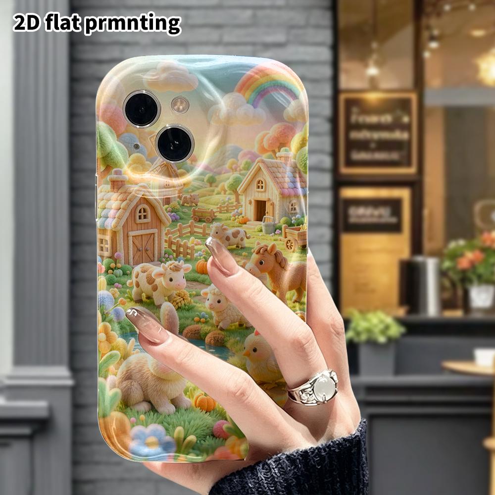Phone Case: 2D Flat, Suitable for iPhone 18 17 16 15 14 13 12Pro Protective Case, Rainbow Farm, Perfect Christmas and Halloween Holiday Gift