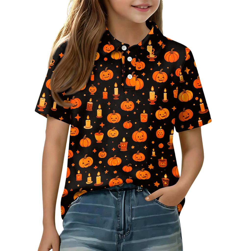 Kids' Halloween Print Shirt Short Sleeve Casual Top for Boys and Girls