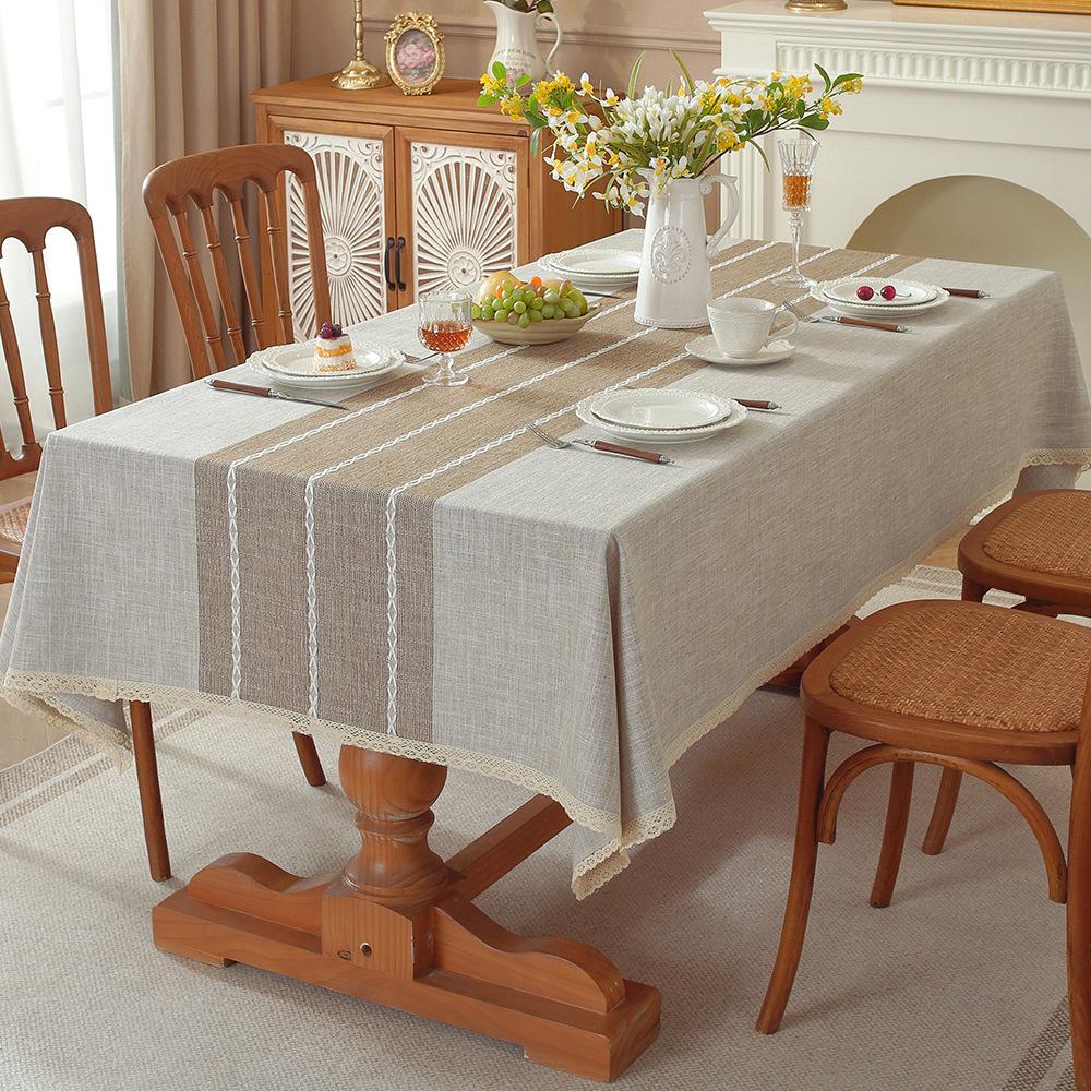 Amazon Popular Thickened Imitation Cotton And Linen Dining Table Cloth Lace Home Square Wear-Resistant Manufacturer Spot