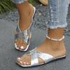 Wind large size solid color summer new square head cross one-word fashion women's flat slippers