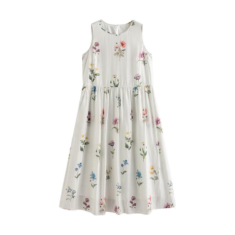 Chuyu Women's Resort Floral Print Round Neck Midi Dress