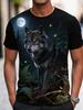 Men's Full-Body Wolf Print T-Shirt - Plus Size XL Loose Fit Short Sleeve Crew Neck Casual Summer Top with Gray Wolf Forest Design, Machine Washable