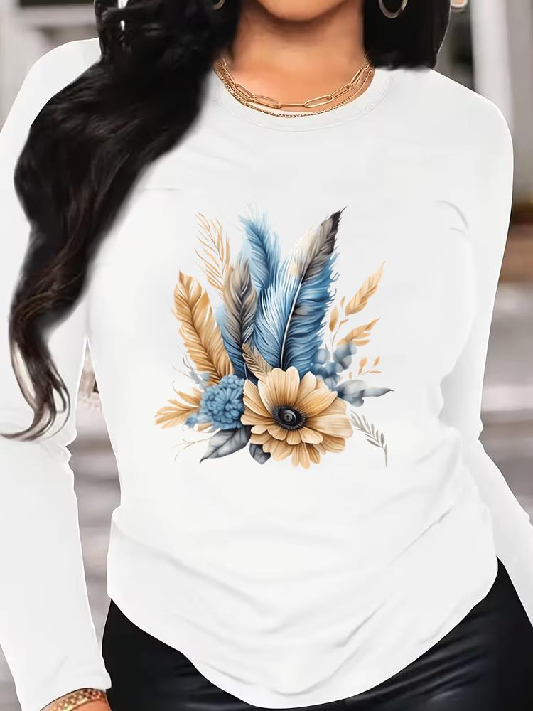 (Asian Size) T Shirt Tee Women Clothing Butterfly Cute Long Sleeve Print Autumn Winter Spring Casual Fashion Top O-neck Graphic T-shirts