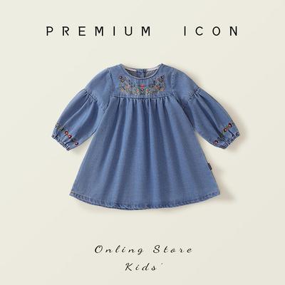 Abito lungo in denim ricamato etnico da bambina Autunno 2025