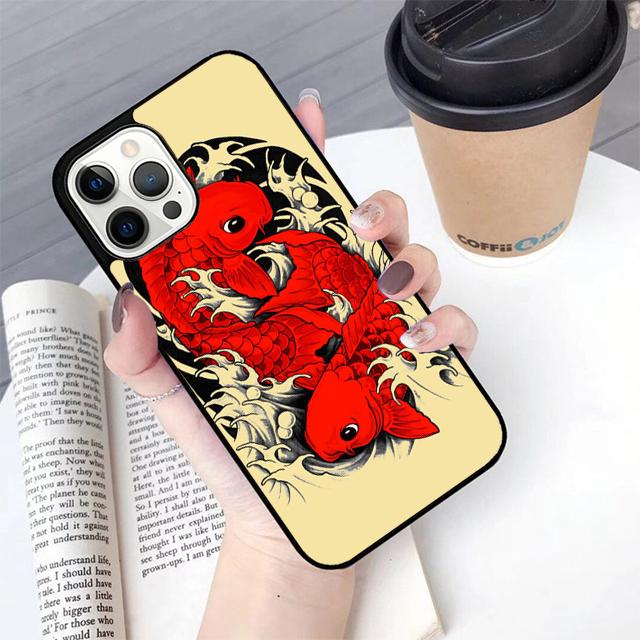 Koi Carp Fish Japanese Skull Tattoo Phone Case Cover for iPhone 17 Air 16 16e 15 12 11 13 14 Pro Max Apple Plus