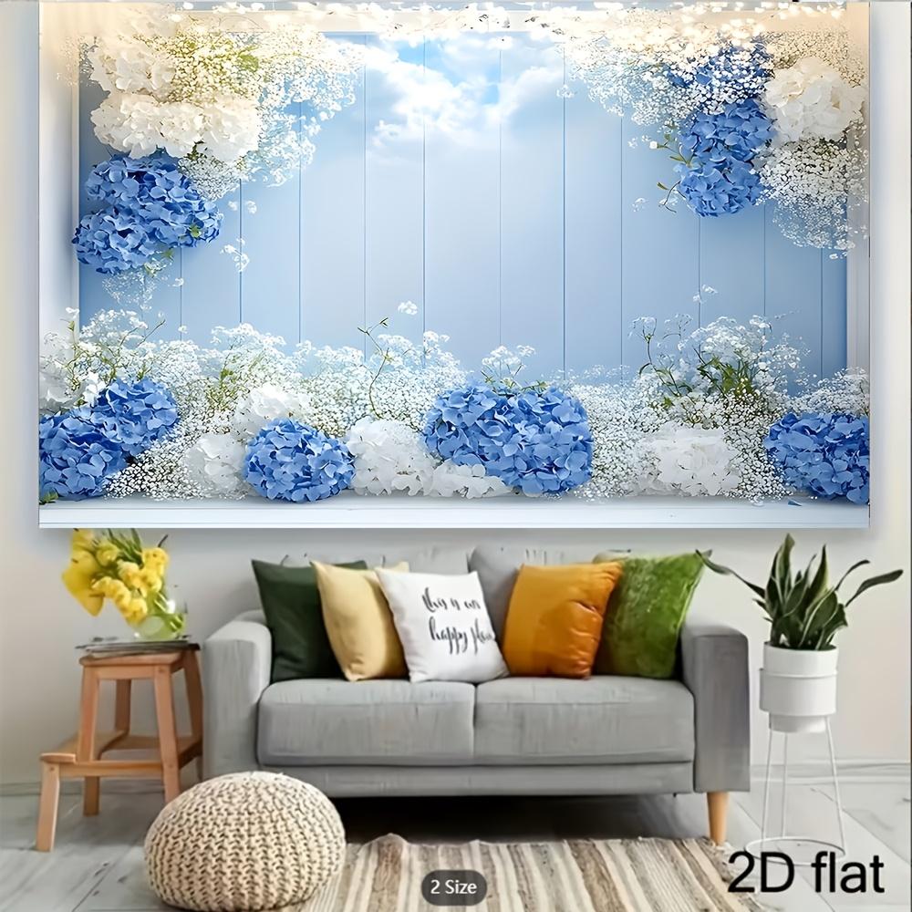 2D flat surface 1 piece of blue and white hydrangea flower background fabric suitable for graduation ceremony