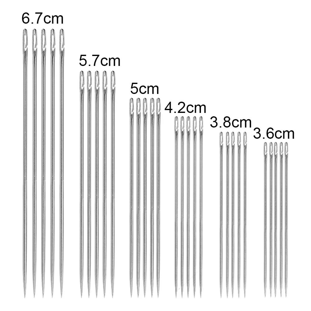 30/12Pcs Side Hole Blind Sewing Needles Stainless Steel Elderly Self Threading Needle Household DIY Jewelry Beading Sewing Tool
