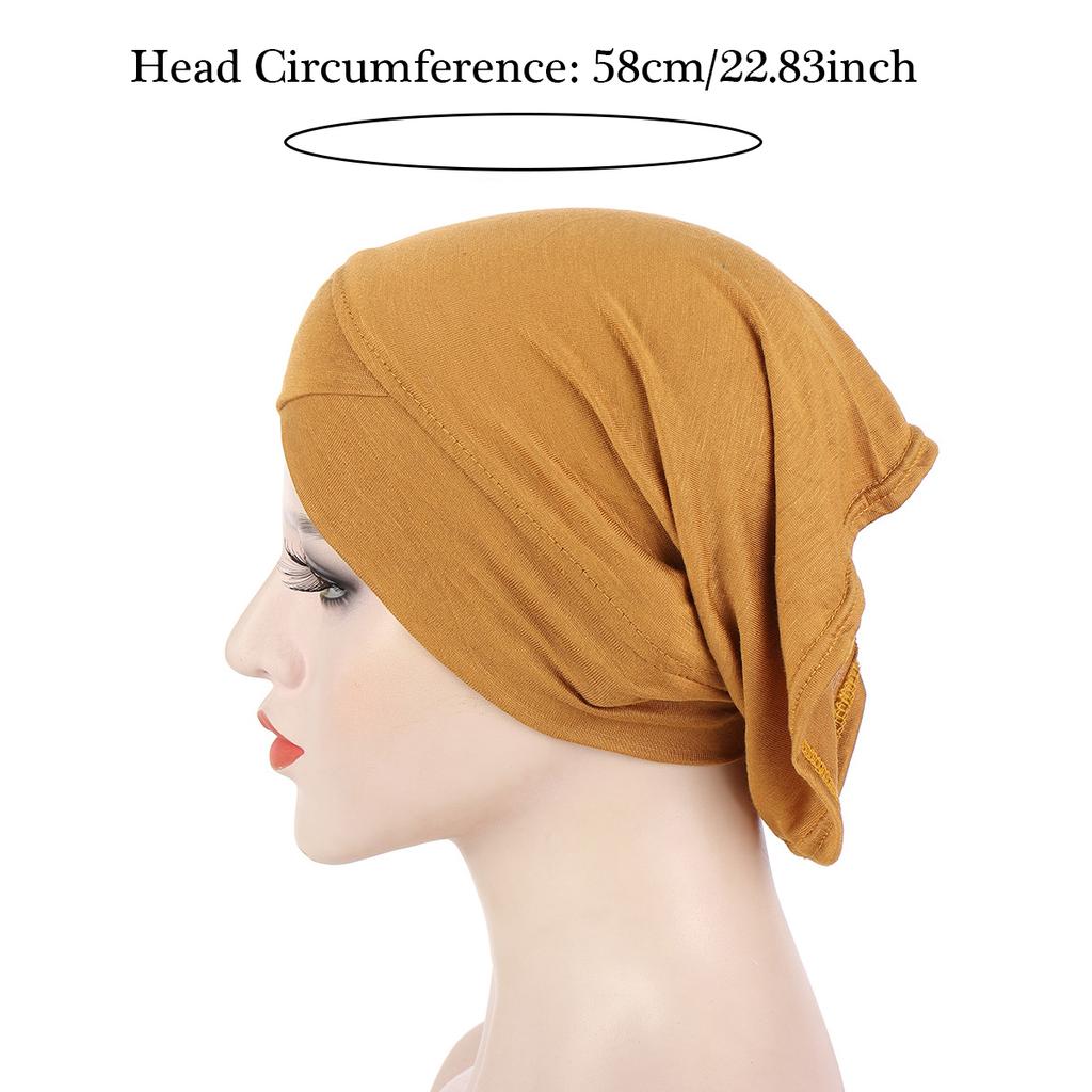 Solid Color Frontal Cross Women Muslim Hijab Caps Wrap Head Soft Elastic Turban Bonnet Chemo Cap Fashion Headdress Wearable