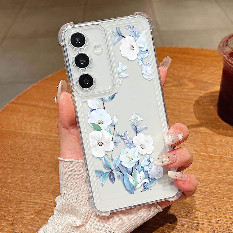 For Samsung S25 Ultra S24 FE S23 A56 A36 A16 A15 A55 A35 Case Shell Floral Pattern Clear Soft Silicone Lens Protection Shockproof Slim Phone Cover
