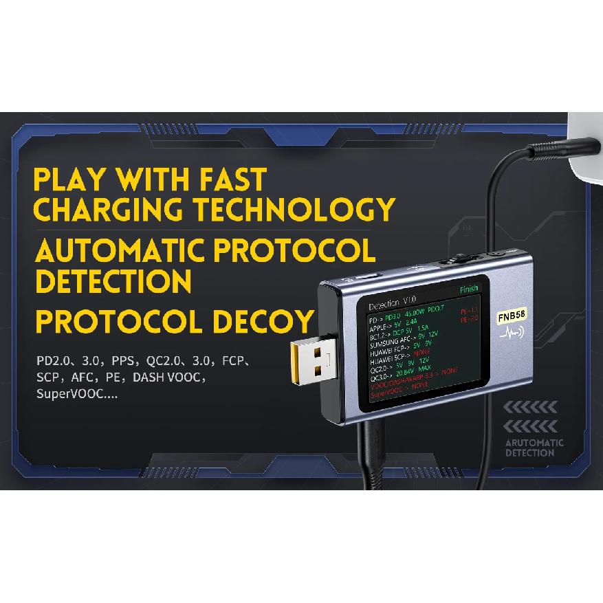 FNIRSI-FNB58 PD USB Tester Digital Voltmeter Ammeter Type-C Fast Charge Detection Trigger Capacity Ripple Measurement