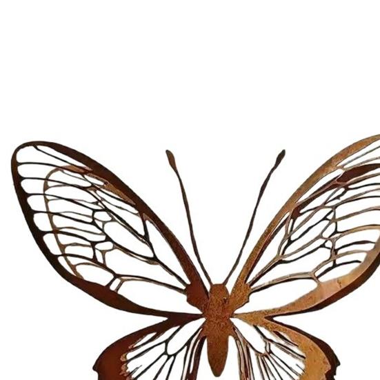 Rusty Butterfly Garden Decor, Hollow Out Butterfly Silhouette Lawn Decoration, Double Layer Butterfly Yard Statues Pathway Signs for Outside Patio