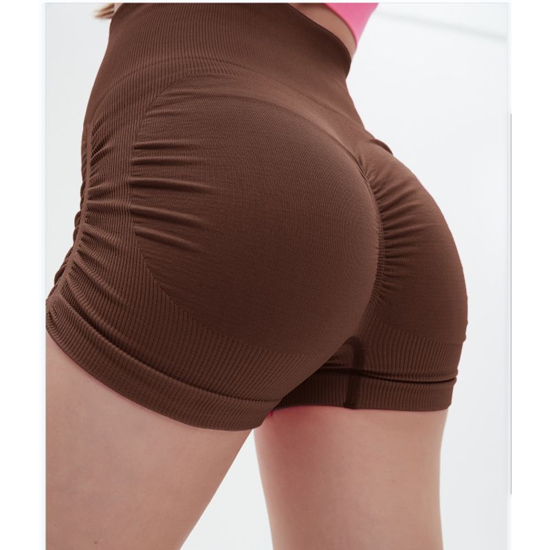 

2025 Summer Running Workout Shorts Women s Peach Seamless Hip Bag Crimp Three Points Yoga Pants High Waist Hip Raise Yoga Pants Yoga Pants Brown L