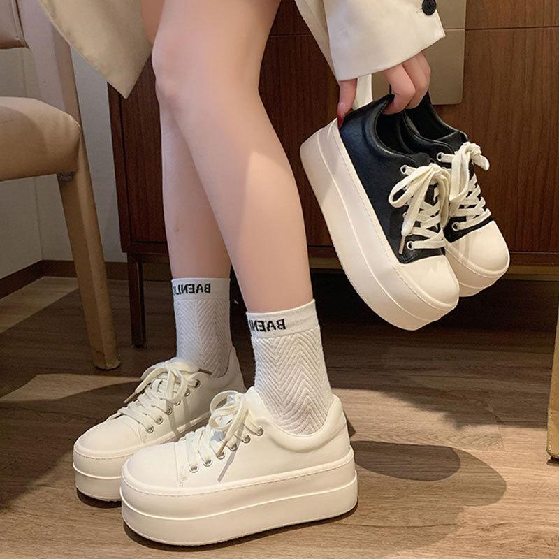Ugly Cute Big-headed Bread Shoes for Women's Thick-soled High-height White Shoes for Spring New Versatile Casual Sports Shoes