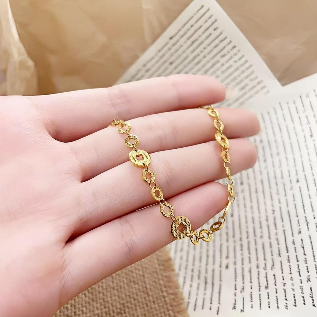 S999 Pure Silver Crushed Ice Gold Coin Bracelet - Women's Chinese Style
