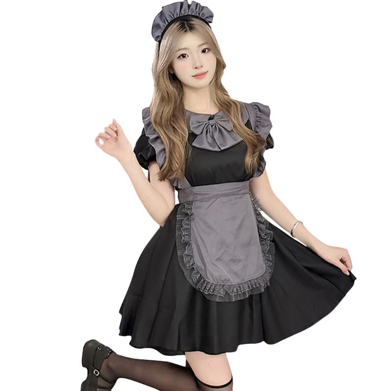 Womens Cosplay Costume Evening Dress Sweet Girl Outfits Cosplay Maid Dress Gothic Fancy Dress Maid Costume Set