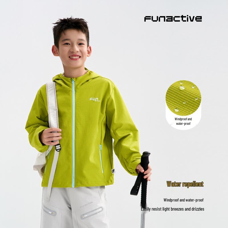 FUN ACTIVE Kids Color-Block Water-Resistant Hooded Jacket