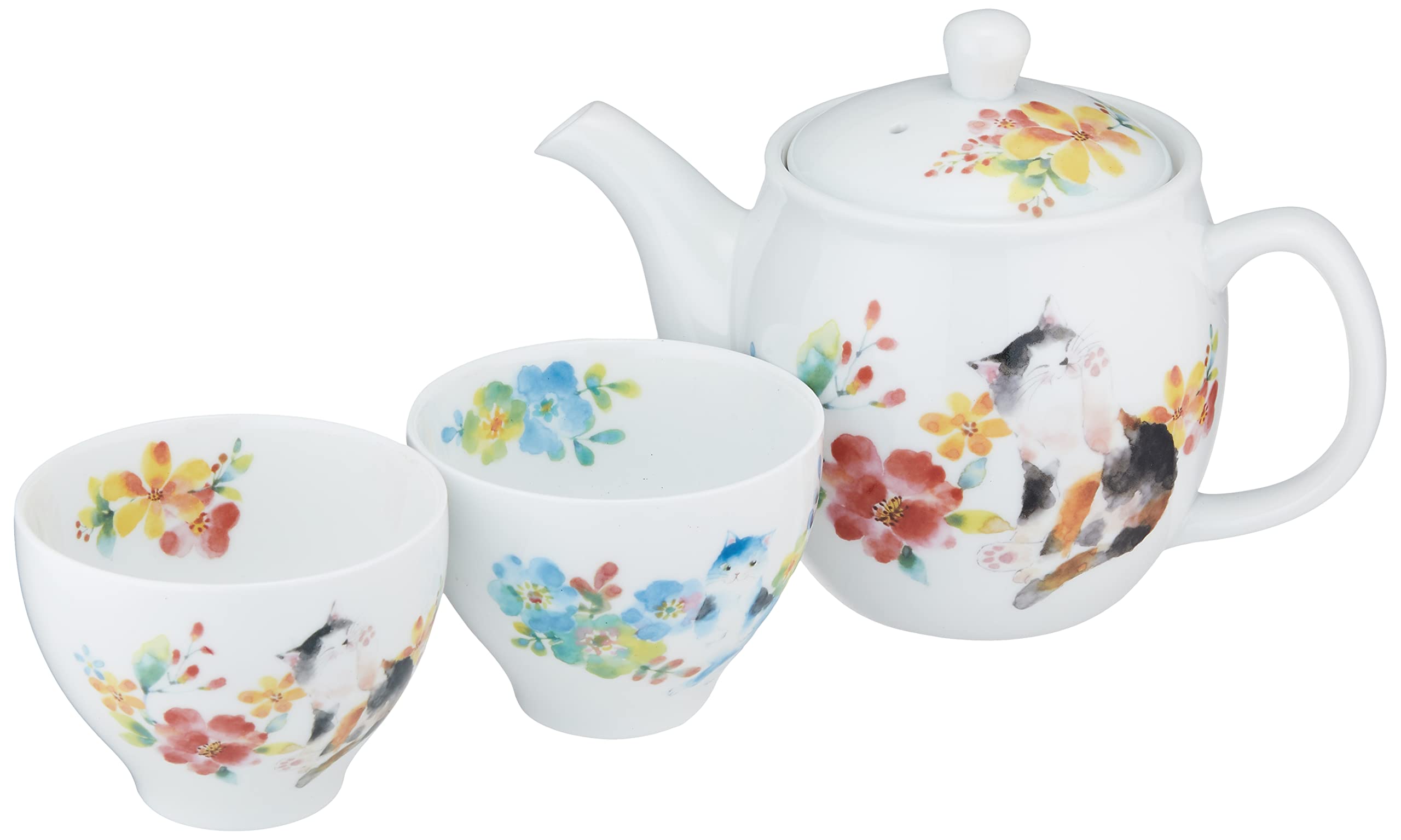 

Ceramic Indigo Flower Cat Teapot, RedBlue, Size: Approx. W26.6 D14.5 H11.5 13384