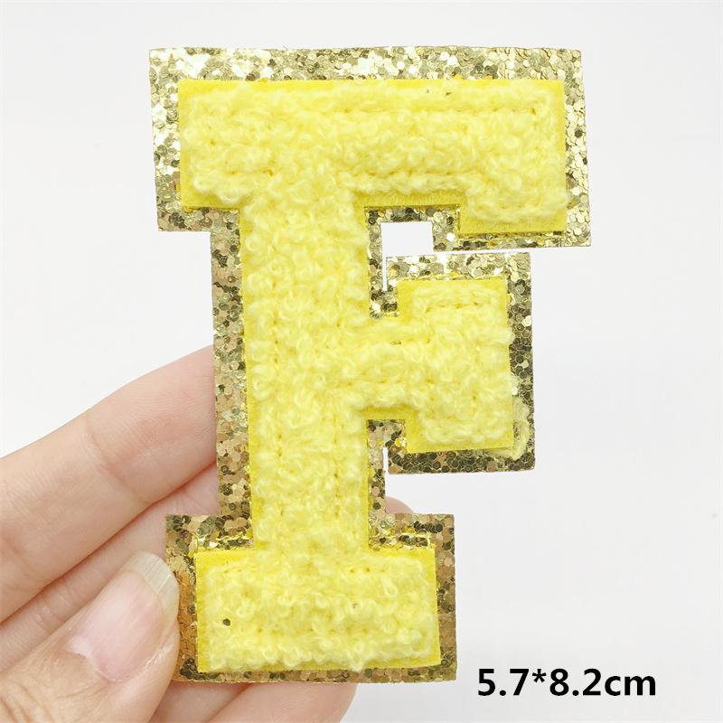 A-Z Big Size Letter Patches For Clothing Yellow Color Iron On Patches On Clothes Sew On Stickers Applications(8Cm)