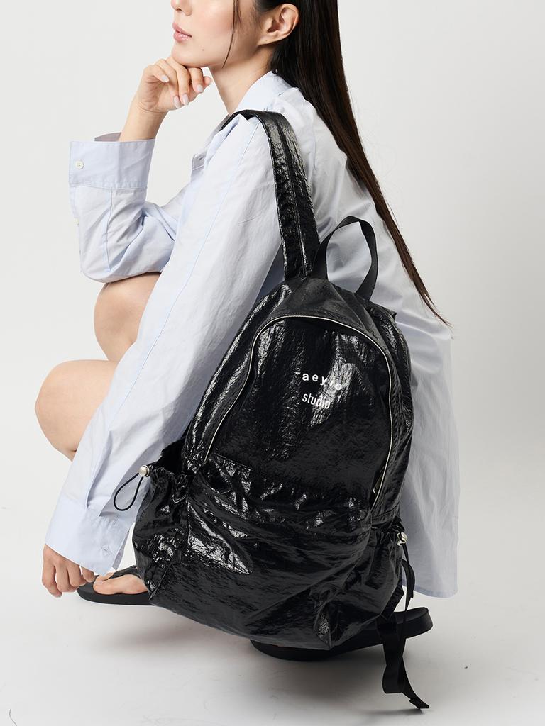 Aeyiostudio (Worn By Celebrities) Logo Glossy Backpack_Black