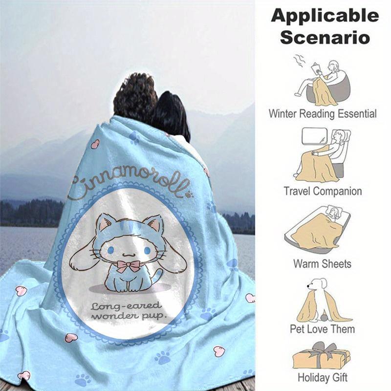 1pc, Sanrio Cinnamoroll Long-Eared Wonder Pup: A Cozy Home Decor Gift, Flannel Throw Blanket for Bedroom, Living Room, Travel, Camping, Car, Beach, Of