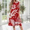 Damen Lässiges Modekleid Rundhalsausschnitt Mittellang Hawaiianischer Print Sommerstil Bequeme Passform Leichter Stoff Geeignet für den täglichen Gebrauch