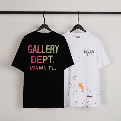 Grenzüberschreitende europäische und amerikanische Trendmarke GALLERY DEPT distressed Farbverlauf Buchstaben Spritzfarbe Kurzarm-T-Shirt für Herren und Damen, hoch