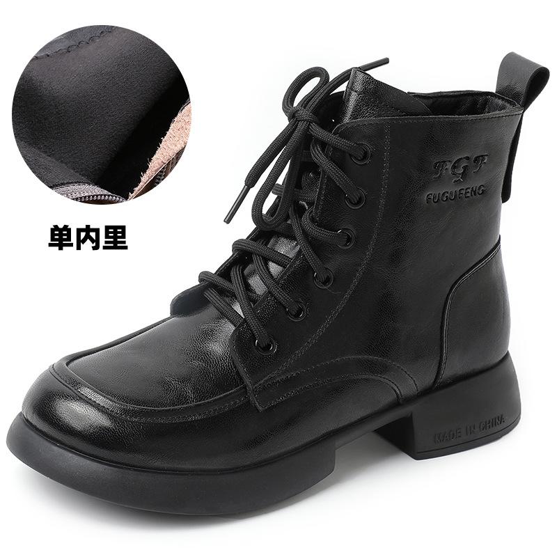 Fashion GKTINOO Women Boots 2025 New Woman Short Boots Soft Genuine Leather Autumn Winter Shoes Square Heels Big Toe Female Footware