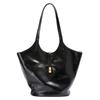 Soft leather tote bag, genuine leather women's bag, large capacity cowhide high-end black commuter bag, shoulder underarm bucket bag.