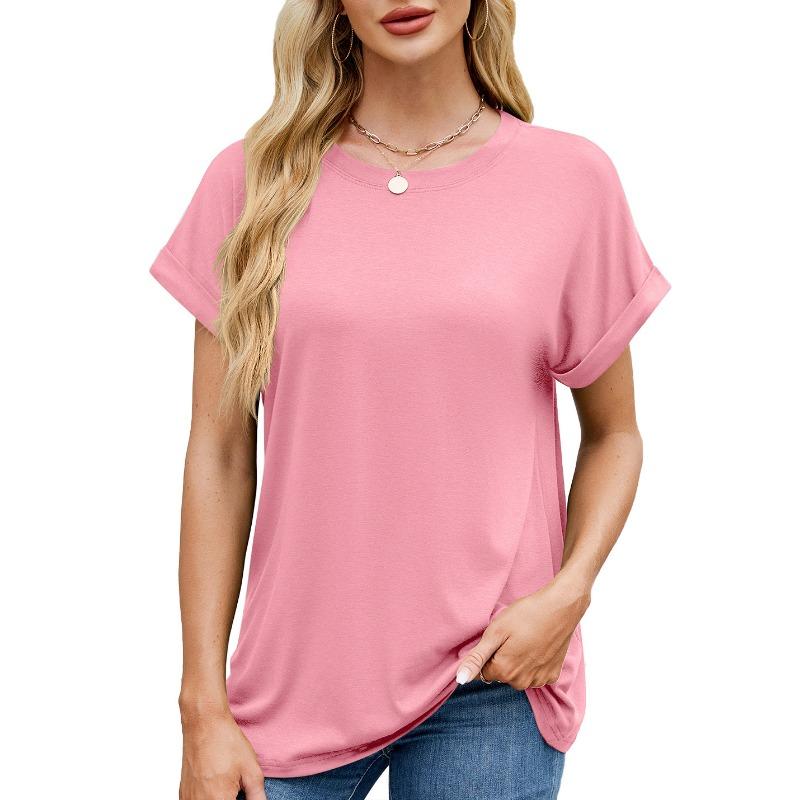 Damen S Einfarbig Rundhals Locker Kurzarm T-Shirt