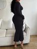 Women's Solid Long Sleeve Bodycon Dress, Chic Basic Minimalist Causual Fashion Scoop Neck Long Dress, Womenswear