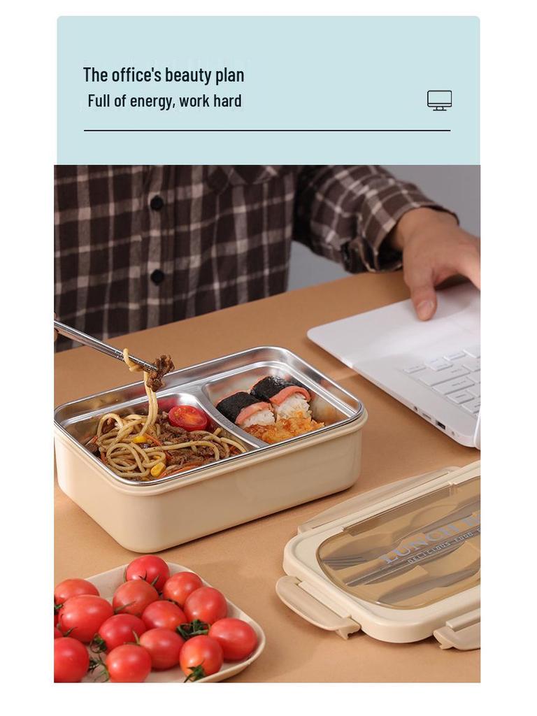 304 Stainless Steel Insulated Bento Box with Divider, Portable and Leak-Proof, Customizable Logo.